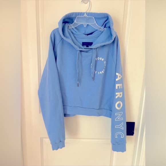 Aeropostale Light Blue New York City Circle Cropped Hoodie - Picture 4 of 8